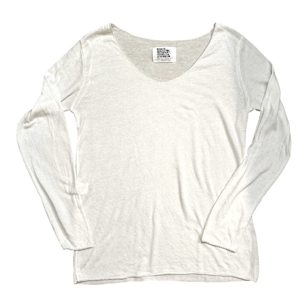 Free For Humanity White long Sleeve Viscose Blend Top Silver Thread, Medium